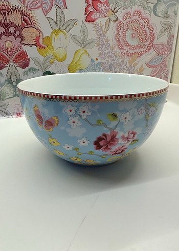 Mavi Çiçek Desenli Çukur Büyük Boy Kase - Görsel 5