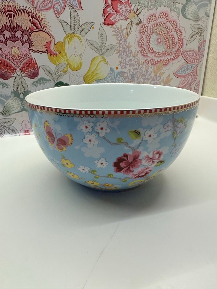 Mavi Çiçek Desenli Çukur Büyük Boy Kase - Görsel 5