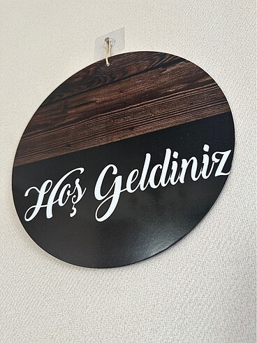 Ahşap Desenli Çift Taraflı Welcome Hoşgeldiniz Yazılı Kapı Süsü