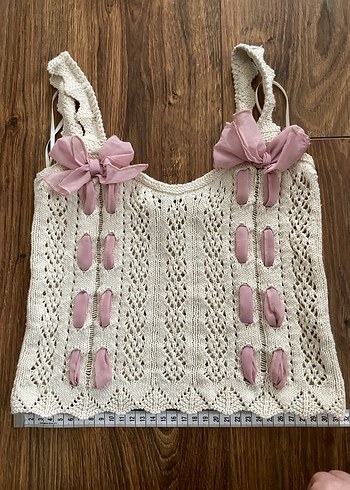 Dantel Detaylı Beyaz Bohem Örgü Büstiyer - Görsel 3