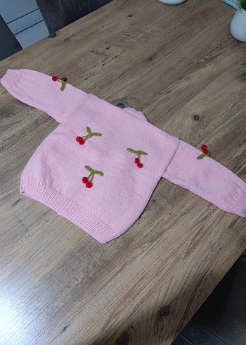 Nakışlı Pembe Kız Çocuk Örgü Hırka - Görsel 4