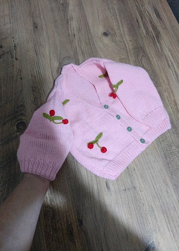 Nakışlı Pembe Kız Çocuk Örgü Hırka - Görsel 3