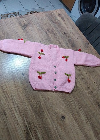 Nakışlı Pembe Kız Çocuk Örgü Hırka - Görsel 7