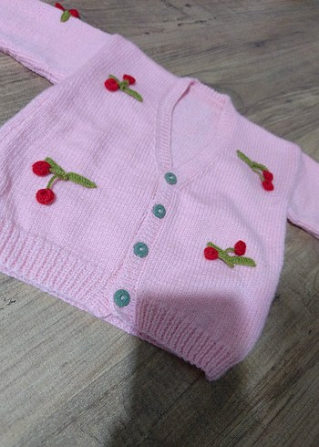 Nakışlı Pembe Kız Çocuk Örgü Hırka - Görsel 2