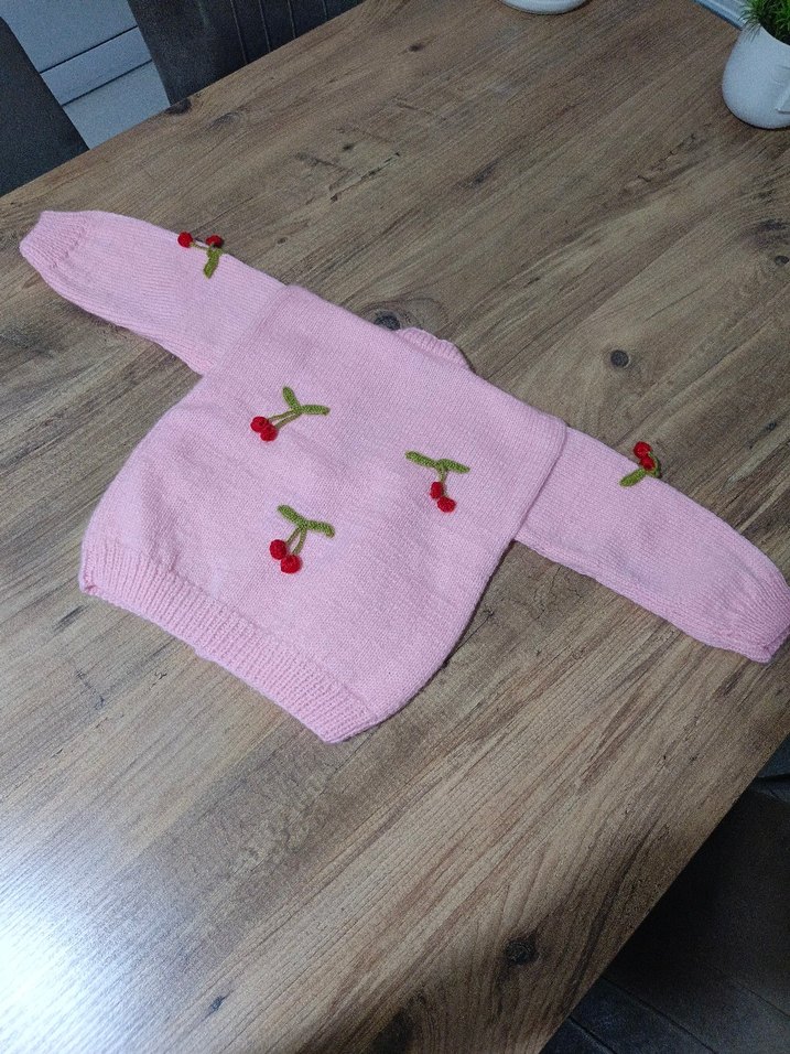 Nakışlı Pembe Kız Çocuk Örgü Hırka - Görsel 4