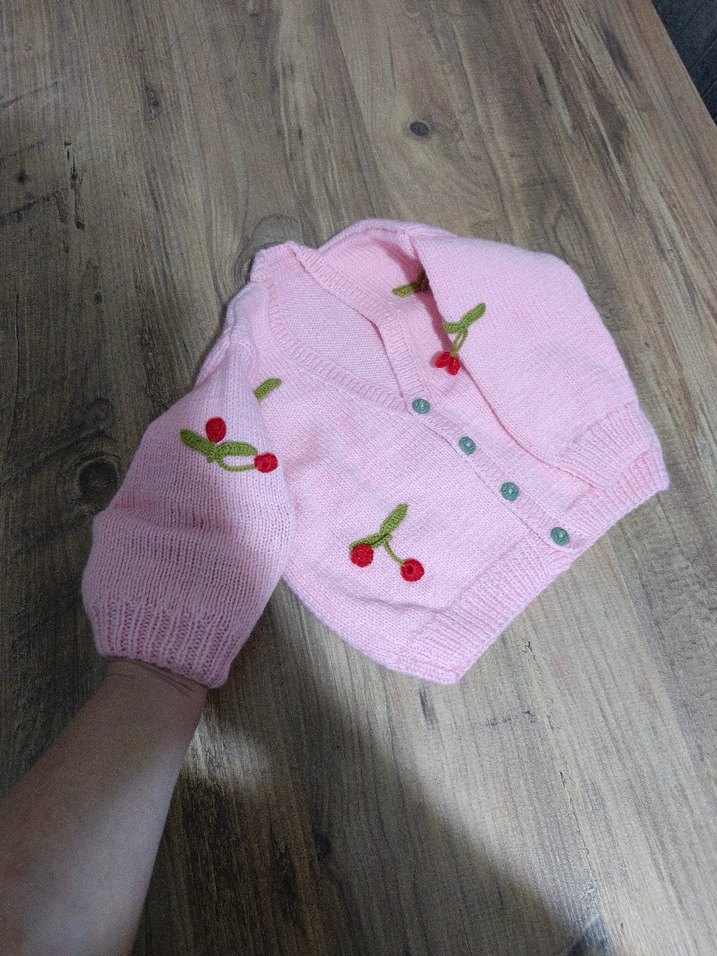 Nakışlı Pembe Kız Çocuk Örgü Hırka - Görsel 3