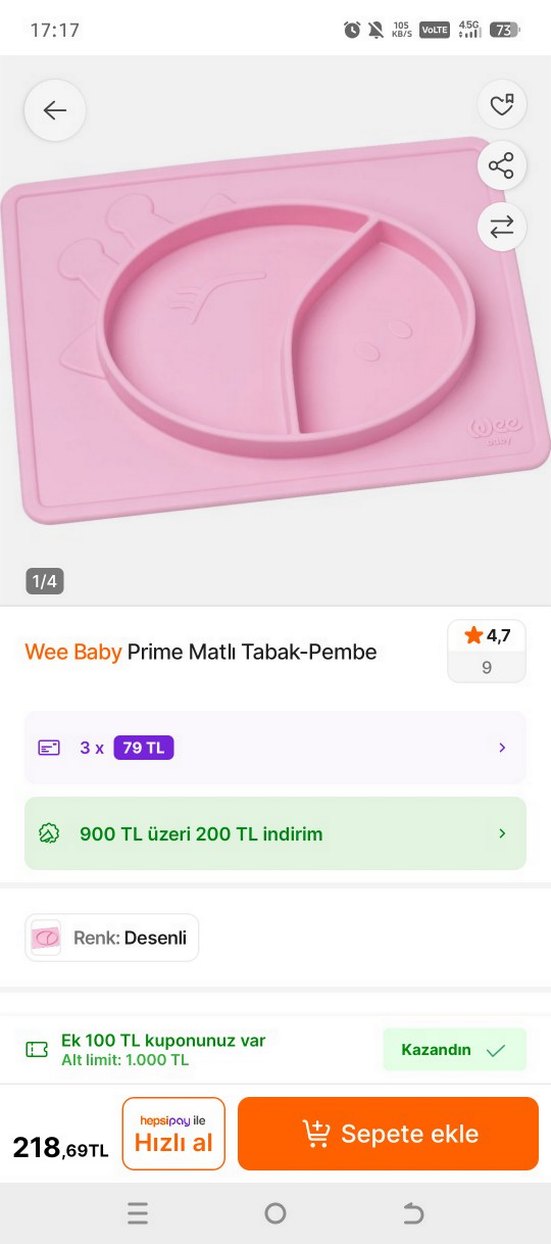 E BEBEK
Pastel Pembe Çocuk Tabak, Çatal, Bıçak Seti - Görsel 2