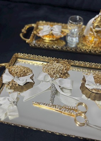 İnci İşlemeli Altın Damat Tepsi Seti