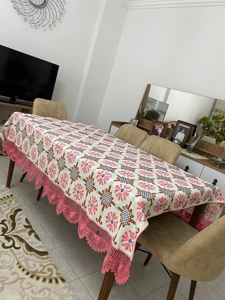 Pembe Etamin işlemeli Masa Örtüsü ve Yatak Örtüsü - Görsel 2