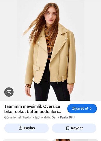 bershka Bej Deri Oversize Biker Ceket