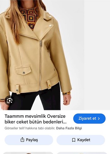 m Beden bershka Bej Deri Oversize Biker Ceket