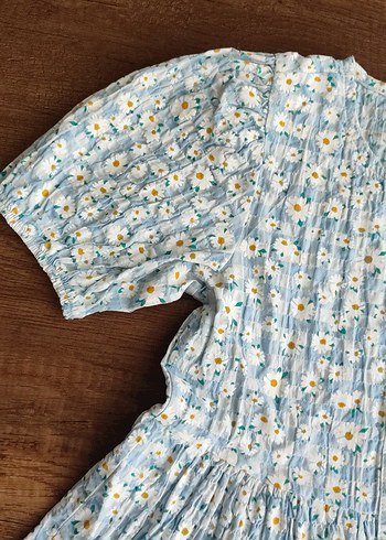 Mavi Çiçek Desenli Pamuklu Kız Elbisesi - Görsel 3