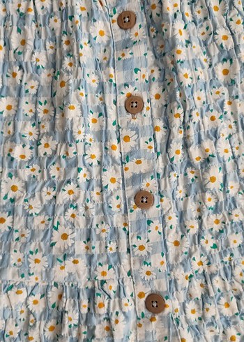 Mavi Çiçek Desenli Pamuklu Kız Elbisesi - Görsel 4