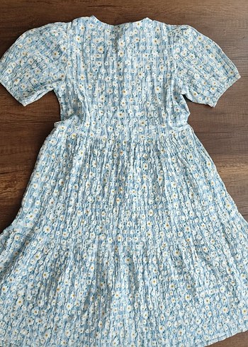 Mavi Çiçek Desenli Pamuklu Kız Elbisesi - Görsel 9