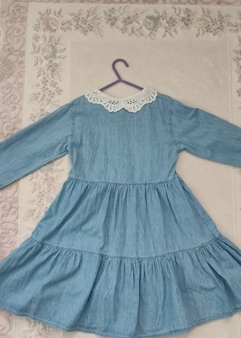 Kız Çocuk Mavi Denim Fırfırlı Elbise - Görsel 5