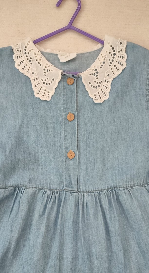 Kız Çocuk Mavi Denim Fırfırlı Elbise - Görsel 3