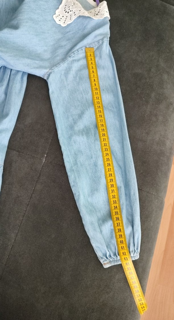 Kız Çocuk Mavi Denim Fırfırlı Elbise - Görsel 4