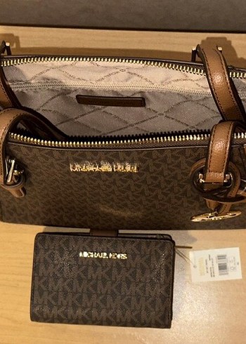Michael Kors Michael Kors Kahverengi Deri Kadın Çanta ve Cüzdan Set