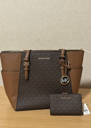 Beden Michael Kors Kahverengi Deri Kadın Çanta ve Cüzdan Set