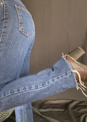 36 Beden lacivert Renk Düğmeli Lacivert Midi Denim Kadın Pantolon