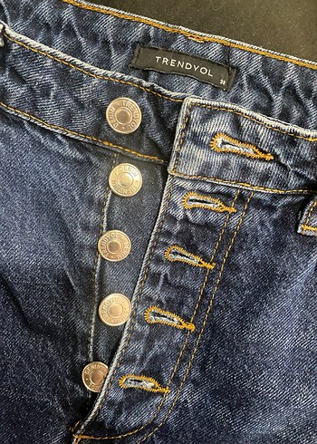 36 Beden Düğmeli Lacivert Midi Denim Kadın Pantolon