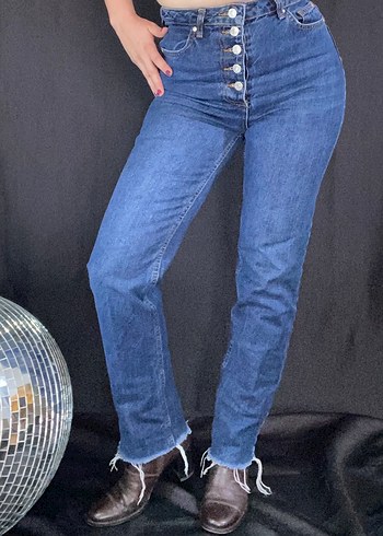 Trendyol & Milla Düğmeli Lacivert Midi Denim Kadın Pantolon