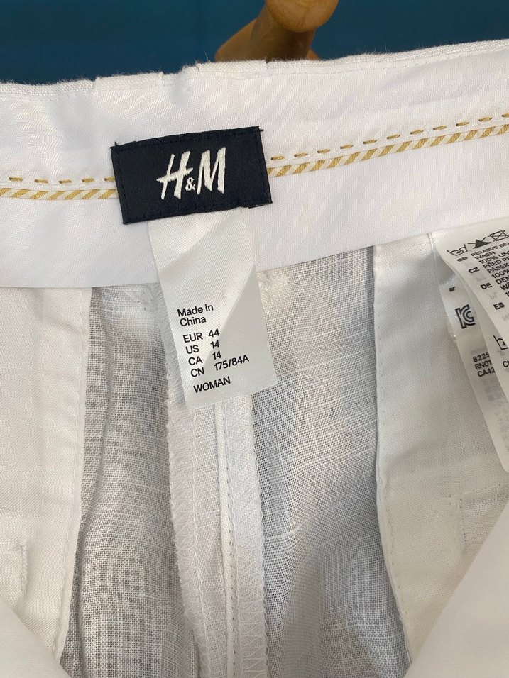 44 Beden Beyaz Keten Kadın Pantolon - Görsel 3