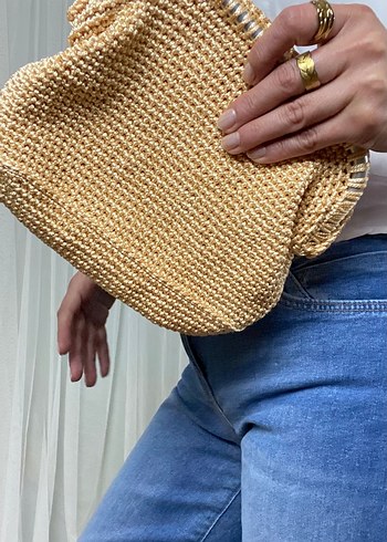 Bej Örgü Kadın Clutch Çanta - Görsel 9