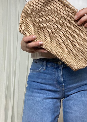 Bej Örgü Kadın Clutch Çanta - Görsel 8