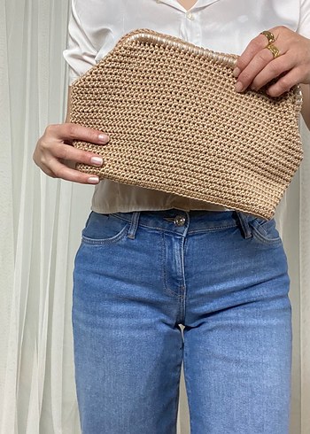Bej Örgü Kadın Clutch Çanta - Görsel 3