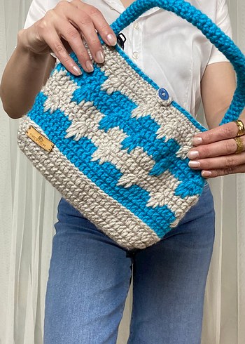 Bohem Mavi Örgü Kadın Çanta - Görsel 3