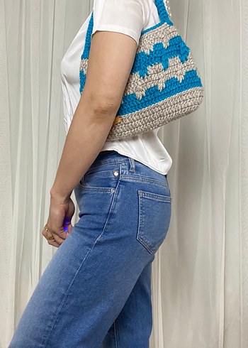 Bohem Mavi Örgü Kadın Çanta - Görsel 4