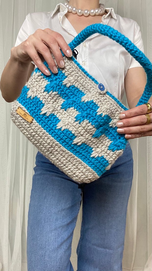 Bohem Mavi Örgü Kadın Çanta - Görsel 3