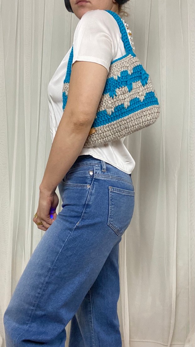 Bohem Mavi Örgü Kadın Çanta - Görsel 4