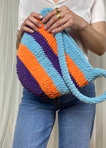 Renkli Örgü Kadın Çanta - Görsel 2