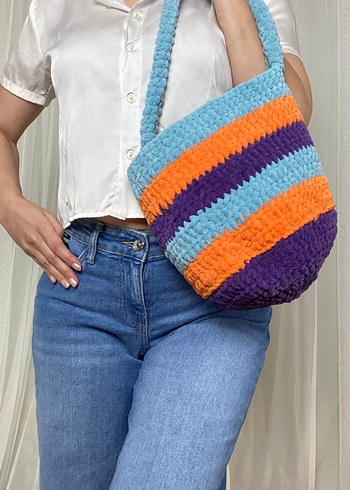 Renkli Örgü Kadın Çanta - Görsel 3