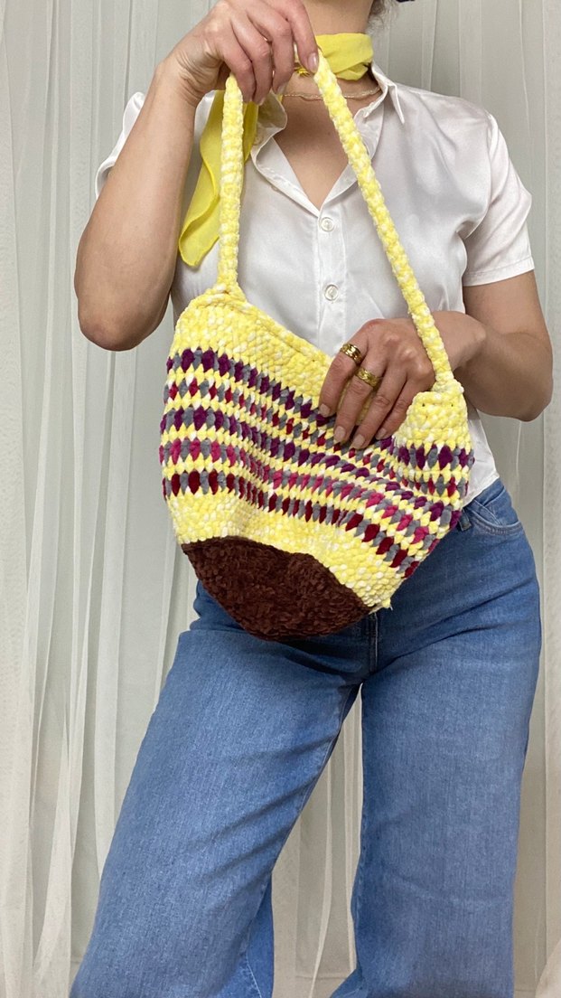 Sarı Örgü Kadın Çanta - Görsel 2
