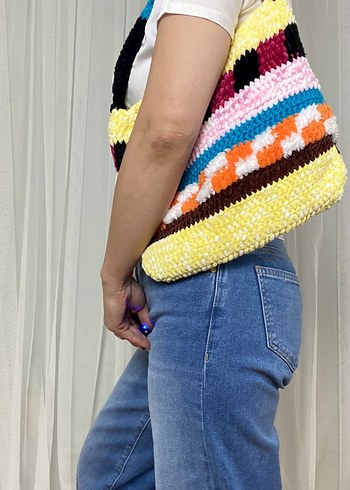 Renkli Örgü Bohem Kadın Çanta - Görsel 3