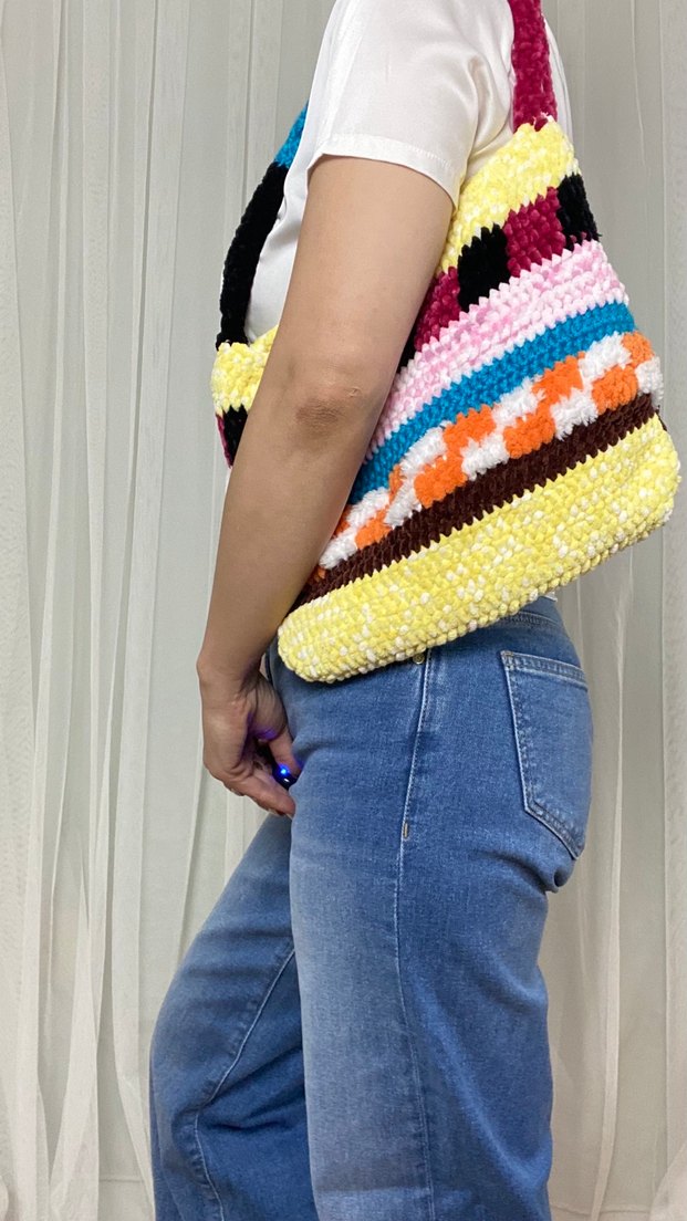 Renkli Örgü Bohem Kadın Çanta - Görsel 3