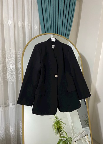 Diğer Siyah Oversize Tek Dugmeli Blazer Ceket