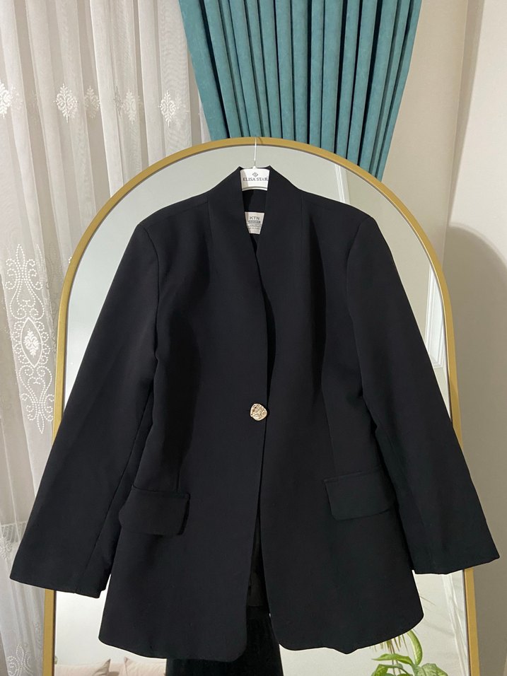 Siyah Oversize Tek Düğmeli Blazer Ceket — görsel 3/7
