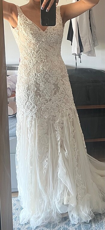 Oleg Cassini Gelinlik Dar kesim dantel - Görsel 9