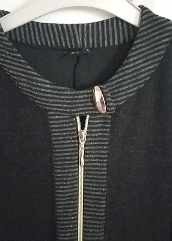 Siyah Fermuarlı Uzun Kadın ceket - Görsel 8