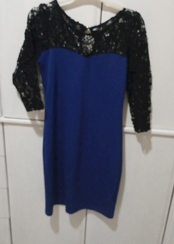 Dantel detaylı mavi elbise - Görsel 5