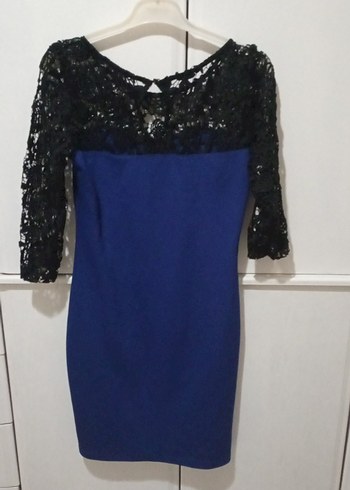 Dantel detaylı mavi elbise - Görsel 6