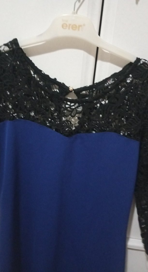 Dantel detaylı mavi elbise - Görsel 2