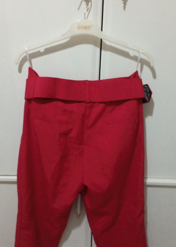 Kemerli Kırmızı Kadın Kumaş Pantolon - Görsel 6