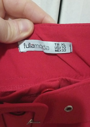 Kemerli Kırmızı Kadın Kumaş Pantolon - Görsel 4