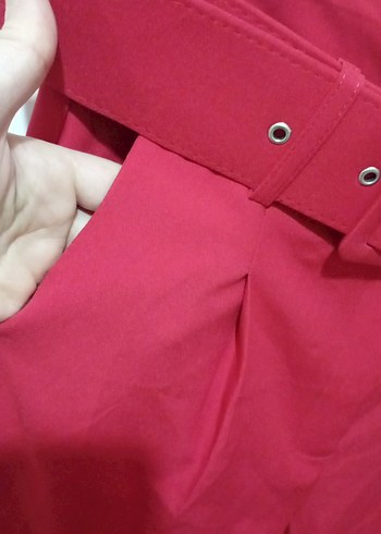Kemerli Kırmızı Kadın Kumaş Pantolon - Görsel 3