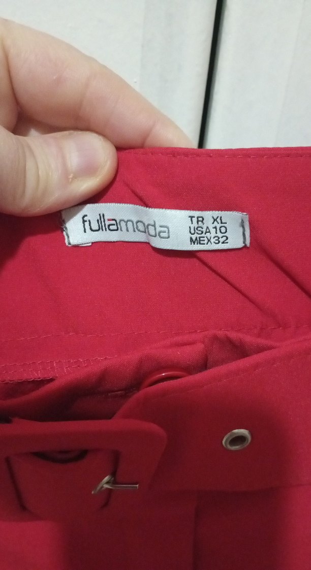 Kemerli Kırmızı Kadın Kumaş Pantolon - Görsel 4